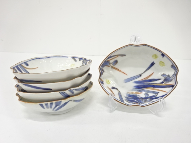 Set of 5, narcissus, underglaze blue